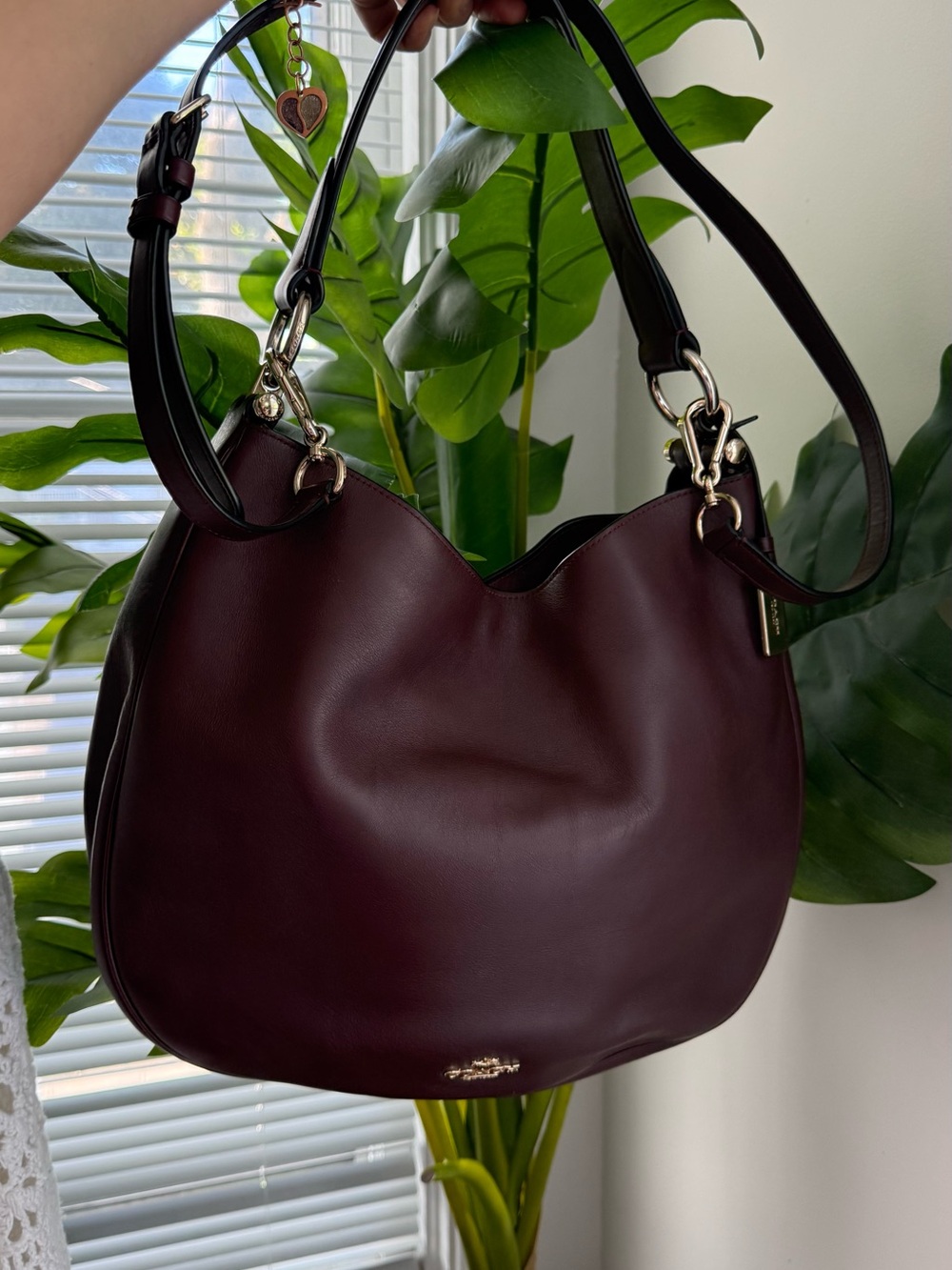 Coach Nomad Hobo Leather 2-Way/Shoulder Handbag in Burgundy